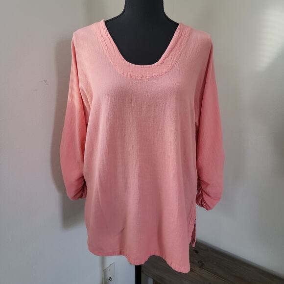 Oh My Gauze! Tunic Asymmetric 100% Cotton 3/4 Sleeve Beachy Boho‎ Relaxed Sz 1 - Picture 1 of 12